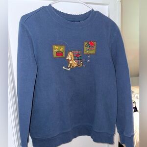 Vintage Basic Editions Blue Crewneck Sweater with Dog Embroidery small